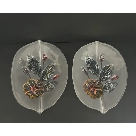 Vintage Mikasa Calypso Footed Frosted Footed Floral Platter 11" Lot of 2 - Picture 2 of 7